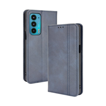 For Motorola Edge 20 Magnetic Buckle Retro Pattern Horizontal Flip Leather Case with Holder & Card Slot & Wallet(Blue) - Motorola Cases by buy2fix | Online Shopping UK | buy2fix