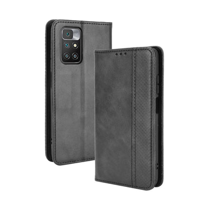 For Xiaomi Redmi 10 Magnetic Buckle Retro Pattern Horizontal Flip Leather Case with Holder & Card Slot & Wallet(Black) - Xiaomi Cases by buy2fix | Online Shopping UK | buy2fix