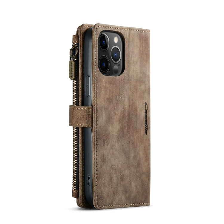 For iPhone 12 Pro Max CaseMe-C30 PU + TPU Multifunctional Horizontal Flip Leather Case with Holder & Card Slot & Wallet & Zipper Pocket(Brown) - iPhone 12 Pro Max Cases by CaseMe | Online Shopping UK | buy2fix