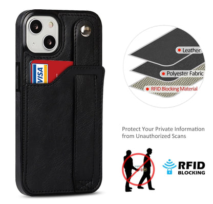 For iPhone 13 mini Crazy Horse Texture Shockproof TPU + PU Leather Case with Card Slot & Wrist Strap Holder (Black) - iPhone 13 mini Cases by buy2fix | Online Shopping UK | buy2fix