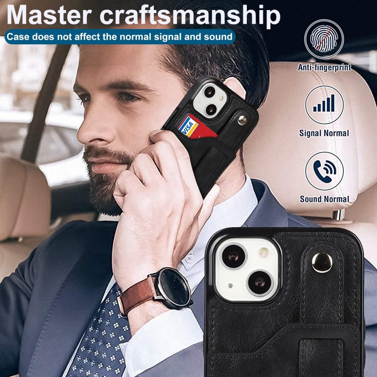 For iPhone 13 mini Crazy Horse Texture Shockproof TPU + PU Leather Case with Card Slot & Wrist Strap Holder (Black) - iPhone 13 mini Cases by buy2fix | Online Shopping UK | buy2fix