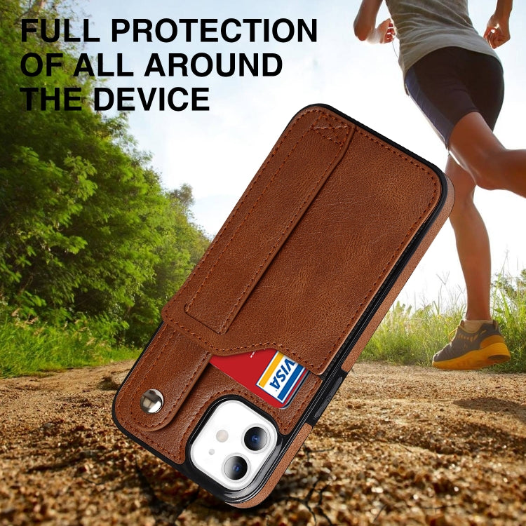 For iPhone 11 Crazy Horse Texture Shockproof TPU + PU Leather Case with Card Slot & Wrist Strap Holder (Brown) - iPhone 11 Cases by buy2fix | Online Shopping UK | buy2fix