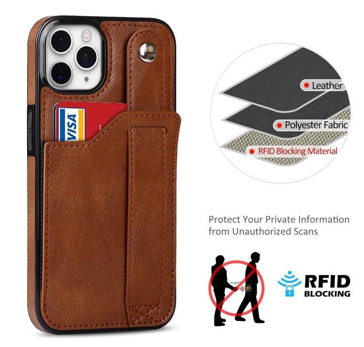 For iPhone 11 Pro Max Crazy Horse Texture Shockproof TPU + PU Leather Case with Card Slot & Wrist Strap Holder (Brown) - iPhone 11 Pro Max Cases by buy2fix | Online Shopping UK | buy2fix