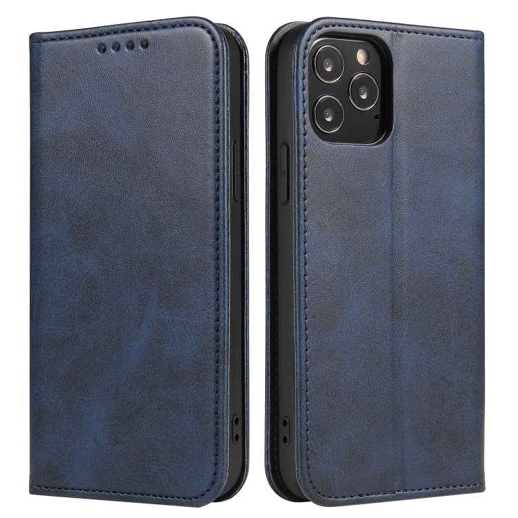 For iPhone 12 / 12 Pro Calf Texture Magnetic Horizontal Flip Leather Case with Holder & Card Slots & Wallet(Blue) - iPhone 12 / 12 Pro Cases by buy2fix | Online Shopping UK | buy2fix