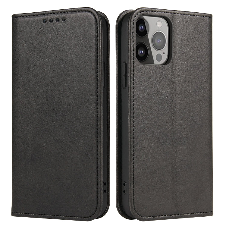 For iPhone 12 Pro Max Calf Texture Magnetic Horizontal Flip Leather Case with Holder & Card Slots & Wallet(Black) - iPhone 12 Pro Max Cases by buy2fix | Online Shopping UK | buy2fix