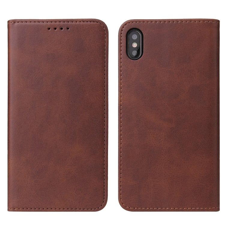 For iPhone X / XS Calf Texture Magnetic Horizontal Flip Leather Case with Holder & Card Slots & Wallet(Brown) - More iPhone Cases by buy2fix | Online Shopping UK | buy2fix