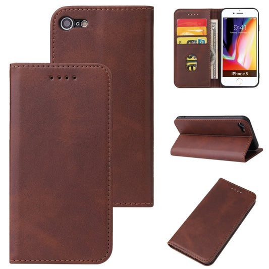 For iPhone SE 2022 / SE 2020 / 8 / 7 Calf Texture Magnetic Horizontal Flip Leather Case with Holder & Card Slots & Wallet(Brown) - iPhone SE 2022 / 2020 / 8 / 7 Cases by buy2fix | Online Shopping UK | buy2fix