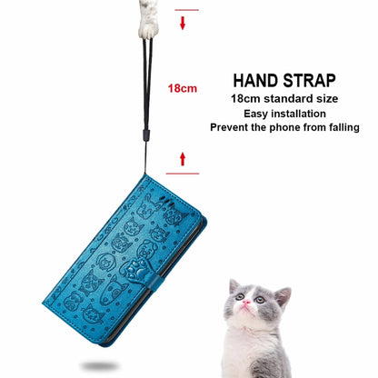 For Motorola Moto Edge 20 Lovely Cat and Dog Embossing Pattern Horizontal Flip Leather Case , with Holder & Card Slots & Wallet & Cartoon Clasp & Lanyard(Blue) - Motorola Cases by buy2fix | Online Shopping UK | buy2fix