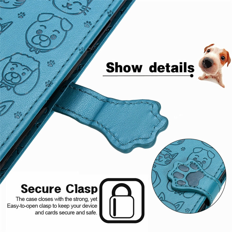 For Motorola Moto Edge 20 Lovely Cat and Dog Embossing Pattern Horizontal Flip Leather Case , with Holder & Card Slots & Wallet & Cartoon Clasp & Lanyard(Blue) - Motorola Cases by buy2fix | Online Shopping UK | buy2fix
