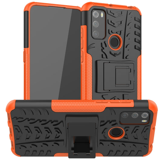 For Alcatel 3L (2021) Tire Texture Shockproof TPU+PC Protective Case with Holder(Orange) - Alcatel Cases by buy2fix | Online Shopping UK | buy2fix
