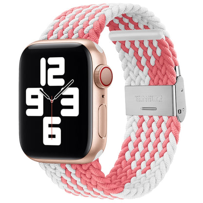 Nylon Braid One Buckle Watch Band For Apple Watch Series 9&8&7 41mm / SE 3&SE 2&6&SE&5&4 40mm / 3&2&1 38mm(Z Pink White) - Watch Bands by buy2fix | Online Shopping UK | buy2fix