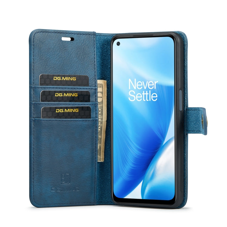 For OnePlus Nord 2 5G DG.MING Crazy Horse Texture Flip Detachable Magnetic Leather Case with Holder & Card Slots & Wallet(Blue) - OnePlus Cases by DG.MING | Online Shopping UK | buy2fix