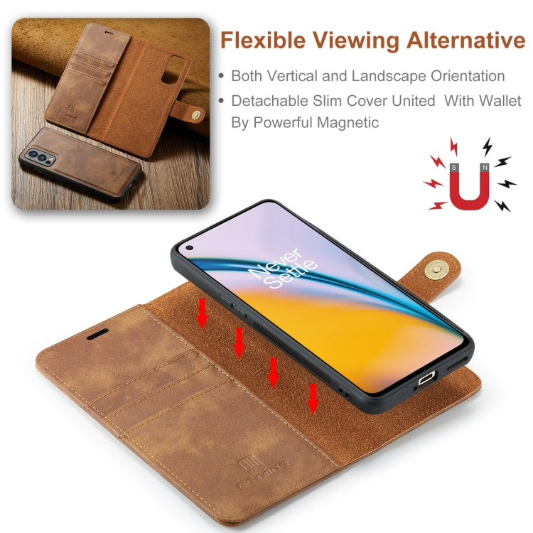 For OnePlus Nord N200 5G DG.MING Crazy Horse Texture Flip Detachable Magnetic Leather Case with Holder & Card Slots & Wallet(Brown) - OnePlus Cases by DG.MING | Online Shopping UK | buy2fix