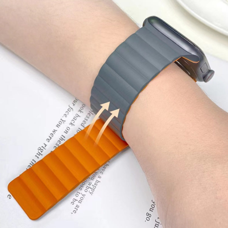 Mutural Moran Series Liquid Silicone Magnetic Strap Watch Band For Apple Watch Ultra 49mm&Watch Ultra 2 49mm / Series 9&8&7 45mm / SE 3&SE 2&6&SE&5&4 44mm / 3&2&1 42mm(Grey + Orange) - Watch Bands by Mutural | Online Shopping UK | buy2fix