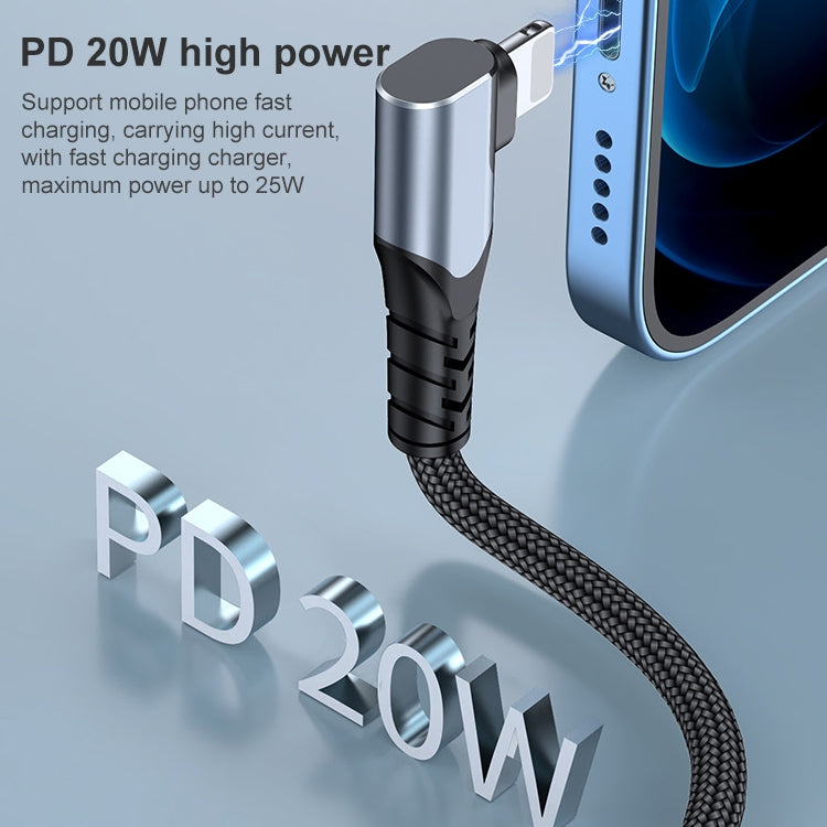 A6 PD 20W USB-C / Type-C to 8 Pin Elbow Data Cable for iPhone, iPad, Length:1m(Grey) - Normal Style Cable by buy2fix | Online Shopping UK | buy2fix