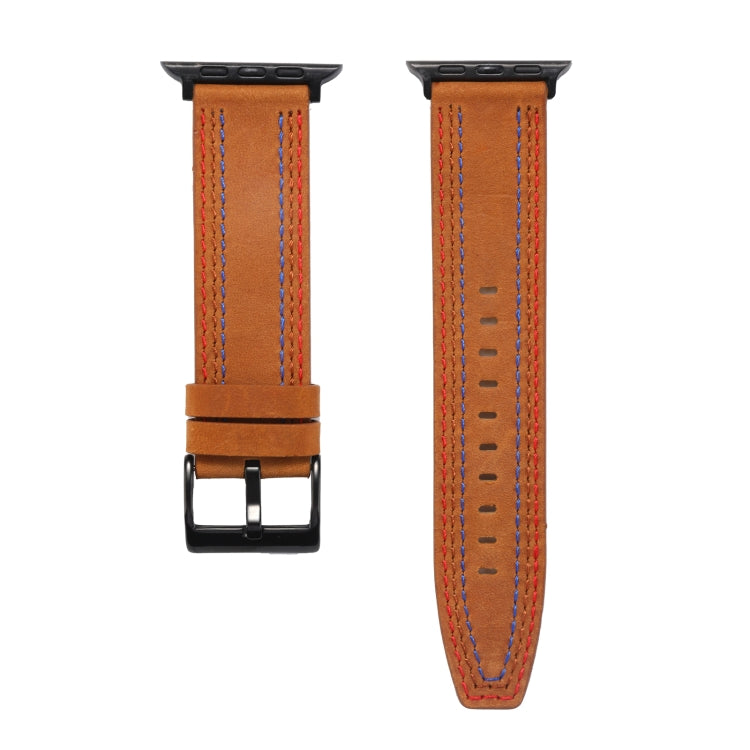 Sewing Matte Leather Watch Band for Apple Watch Ultra 49mm&Watch Ultra 2 49mm / Series 9&8&7 45mm / SE 3&SE 2&6&SE&5&4 44mm / 3&2&1 42mm(Brown) - Watch Bands by buy2fix | Online Shopping UK | buy2fix