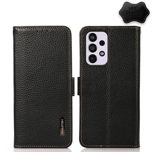 For Samsung Galaxy A53 5G KHAZNEH Side-Magnetic Litchi Genuine Leather RFID Phone Case(Black) - Galaxy Phone Cases by buy2fix | Online Shopping UK | buy2fix