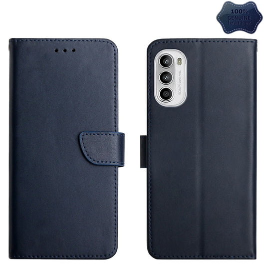 For Motorola Moto G52 Genuine Leather Fingerprint-proof Horizontal Flip Phone Case(Blue) - Motorola Cases by buy2fix | Online Shopping UK | buy2fix