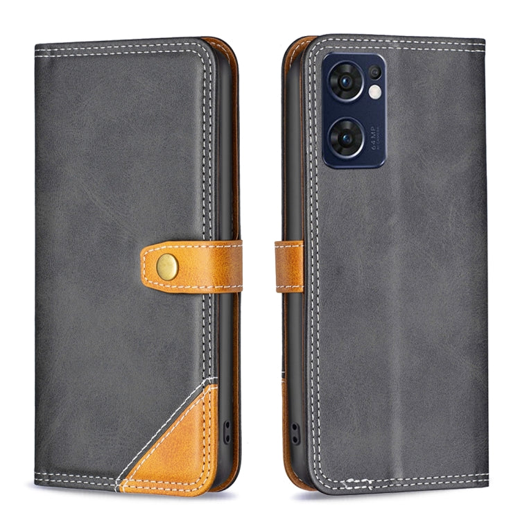 For OPPO Reno7 5G / Find X5 Lite Color Matching Double Sewing Thread Leather Phone Case(Black) - OPPO Cases by buy2fix | Online Shopping UK | buy2fix