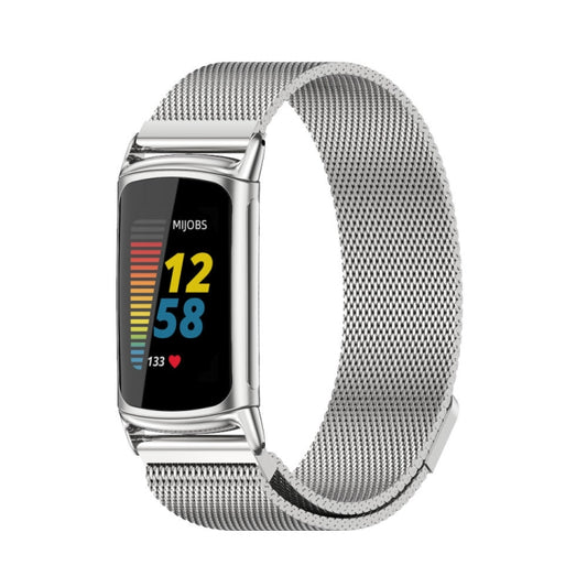 For Fitbit Charge5 Mijobs Magnetic Metal Watch Band(Silver) - Watch Bands by MIJOBS | Online Shopping UK | buy2fix