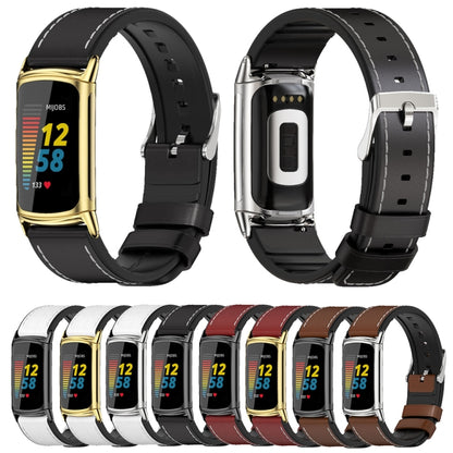 For Fitbit Charge5 Mijobs TPU + Leather Watch Band(White+Gold) - Watch Bands by MIJOBS | Online Shopping UK | buy2fix