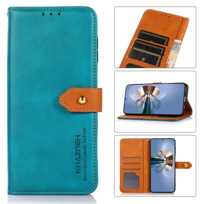 KHAZNEH Dual-color Cowhide Texture Flip Leather Phone Case For iPhone 16 Plus(Blue) - iPhone 16 Plus Cases by buy2fix | Online Shopping UK | buy2fix