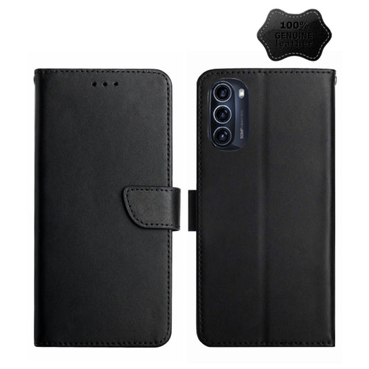 For Motorola Moto G52J 5G Genuine Leather Fingerprint-proof Horizontal Flip Phone Case(Black) - Motorola Cases by buy2fix | Online Shopping UK | buy2fix