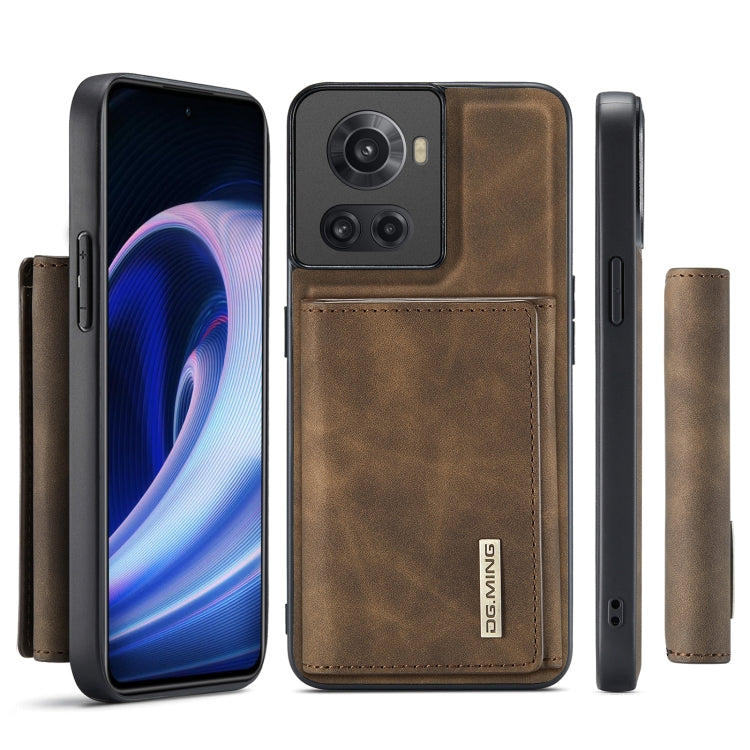 For OnePlus Ace/10R DG.MING M1 Series 3-Fold Multi Card Wallet + Magnetic Phone Case(Coffee) - OnePlus Cases by DG.MING | Online Shopping UK | buy2fix