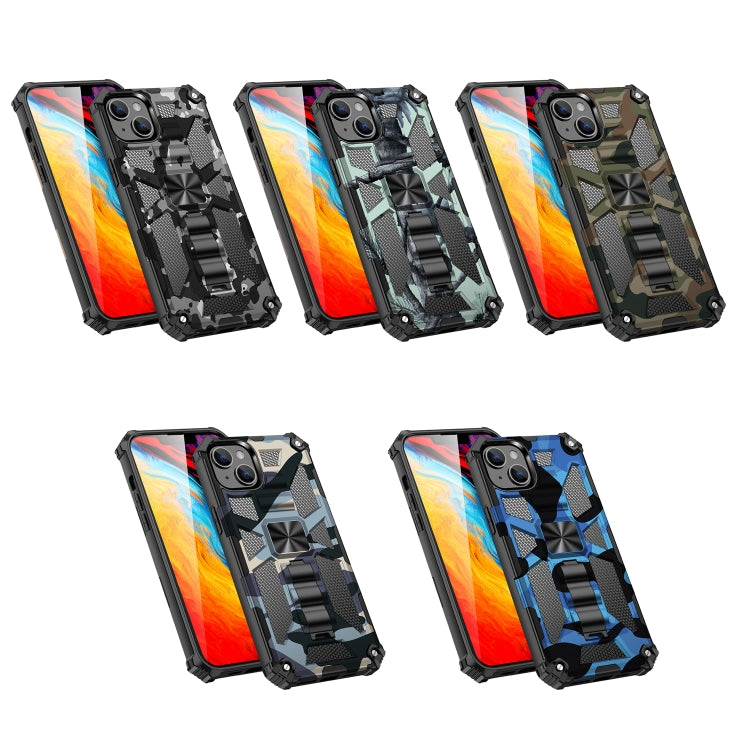 For iPhone 14 Camouflage Armor Shockproof TPU + PC Magnetic Phone Case (Dark Blue) - iPhone 14 Cases by buy2fix | Online Shopping UK | buy2fix