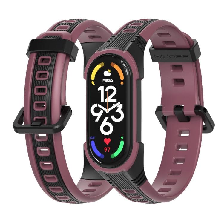 For Xiaomi Mi Band 5 / 6 / 7 MIJOBS Unibody Two-color Silicone Watch Band(Black Wine Red) - Watch Bands by MIJOBS | Online Shopping UK | buy2fix