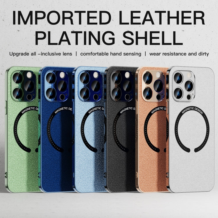 For iPhone 12 Pro Max Leather Electroplated Magsafe Case(Blue) - iPhone 12 Pro Max Cases by buy2fix | Online Shopping UK | buy2fix