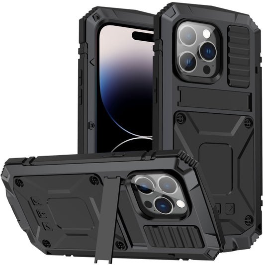 For iPhone 14 Pro Max R-JUST Shockproof Waterproof Dust-proof Case with Holder (Black) - iPhone 14 Pro Max Cases by R-JUST | Online Shopping UK | buy2fix