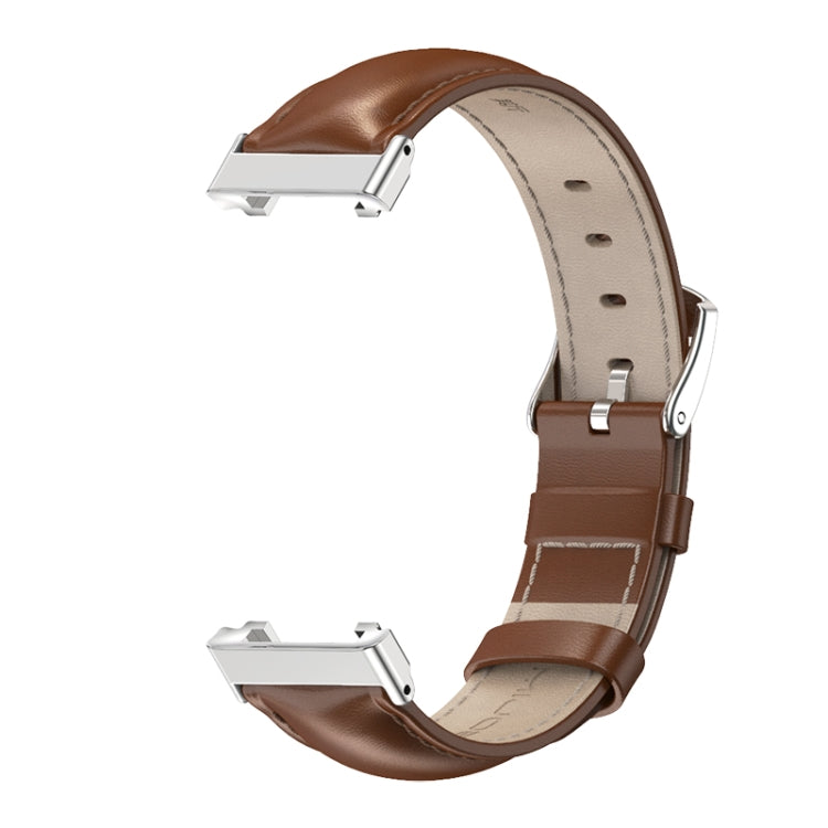 For Xiaomi Mi Band 7 Pro Mijobs Genuine Leather Top Layer Cowhide Watch Band(Brown Silver) - Watch Bands by MIJOBS | Online Shopping UK | buy2fix