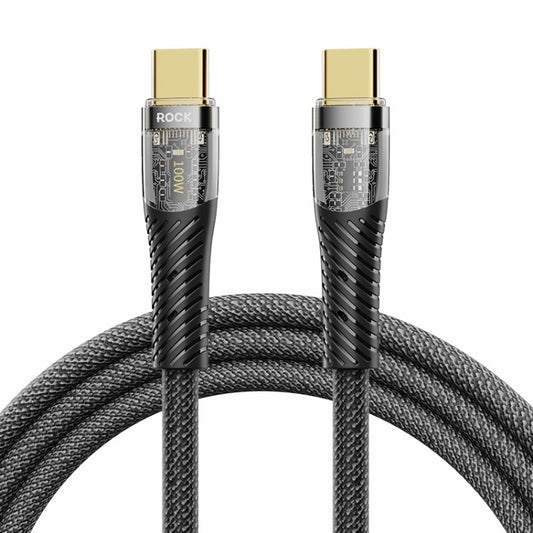 ROCK Z21 100W USB-C/Type-C to USB-C/Type-C Transparent Fast Charging Data Cable, Length: 1.2m(Black) - USB-C & Type-C Cable by ROCK | Online Shopping UK | buy2fix