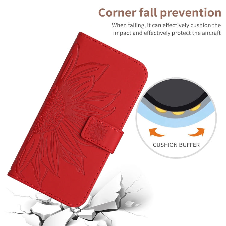 For OPPO A58 5G/A78 5G HT04 Skin Feel Sun Flower Embossed Flip Leather Phone Case with Lanyard(Red) - OPPO Cases by buy2fix | Online Shopping UK | buy2fix