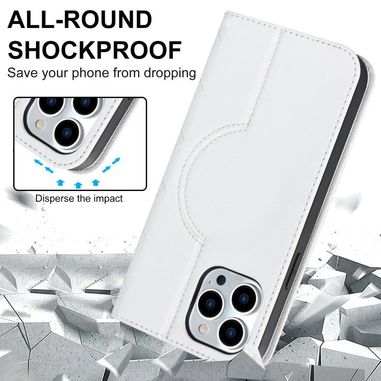 For iPhone 12 / 12 Pro Rhombic MagSafe RFID Anti-Theft Wallet Leather Phone Case(White) - iPhone 12 / 12 Pro Cases by buy2fix | Online Shopping UK | buy2fix