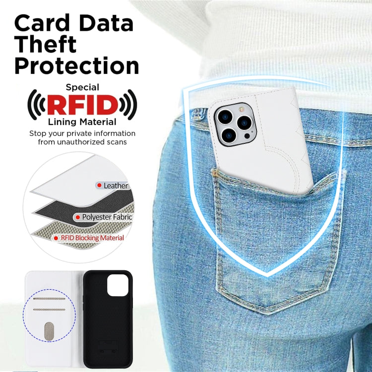 For iPhone 12 / 12 Pro Rhombic MagSafe RFID Anti-Theft Wallet Leather Phone Case(White) - iPhone 12 / 12 Pro Cases by buy2fix | Online Shopping UK | buy2fix