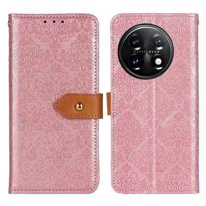 For OnePlus 11 5G European Floral Embossed Flip Leather Phone Case(Pink) - OnePlus Cases by buy2fix | Online Shopping UK | buy2fix