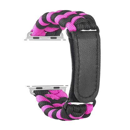 Paracord Plain Weave Hook And Loop Fastener Nylon Watch Band For Apple Watch Ultra 49mm&Watch Ultra 2 49mm / Series 9&8&7 45mm / SE 3&SE 2&6&SE&5&4 44mm / 3&2&1 42mm(Pink) - Watch Bands by buy2fix | Online Shopping UK | buy2fix