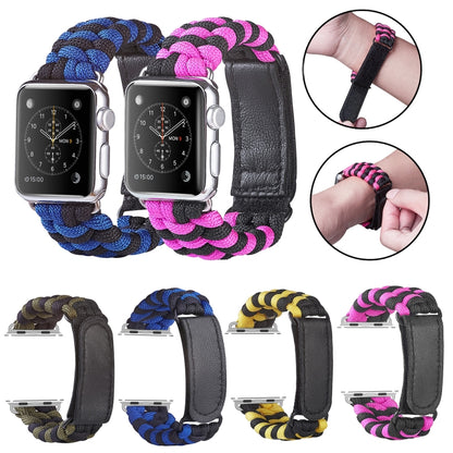 Paracord Plain Weave Hook And Loop Fastener Nylon Watch Band For Apple Watch Ultra 49mm&Watch Ultra 2 49mm / Series 9&8&7 45mm / SE 3&SE 2&6&SE&5&4 44mm / 3&2&1 42mm(Pink) - Watch Bands by buy2fix | Online Shopping UK | buy2fix