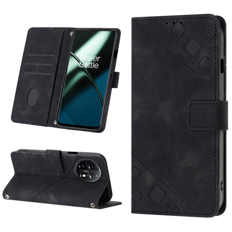 For OnePlus 11 Skin-feel Embossed Leather Phone Case(Black) - OnePlus Cases by buy2fix | Online Shopping UK | buy2fix