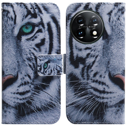 For OnePlus 11 Coloured Drawing Flip Leather Phone Case(Tiger) - OnePlus Cases by buy2fix | Online Shopping UK | buy2fix