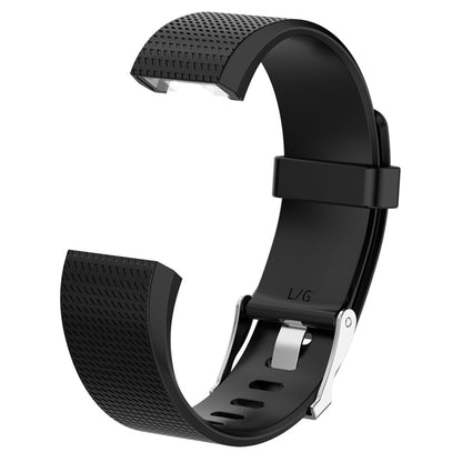 For Fitbit Charge 2 Common Texture Silicone  Watch Band with Buckle, Size:L(Black) - Watch Bands by buy2fix | Online Shopping UK | buy2fix