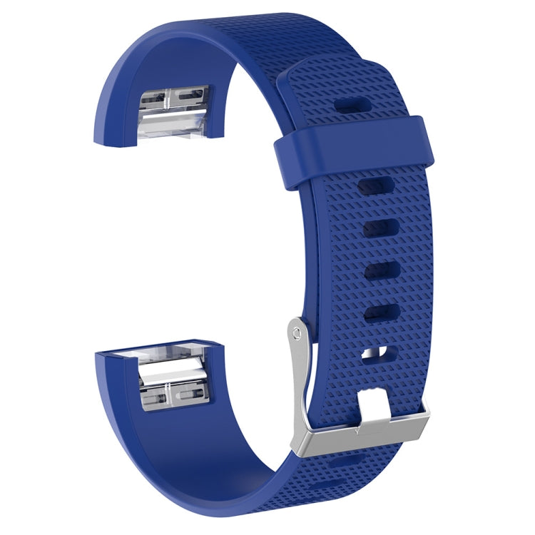 For Fitbit Charge 2 Common Texture Silicone  Watch Band with Buckle, Size:L(Dark Blue) - Watch Bands by buy2fix | Online Shopping UK | buy2fix