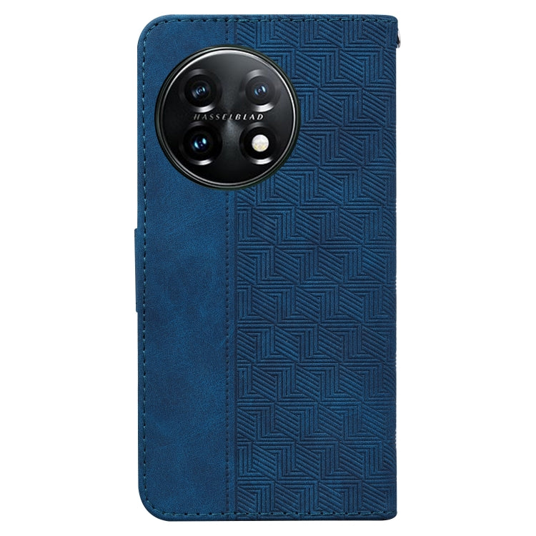 For OnePlus 11 Geometric Embossed Leather Phone Case(Blue) - OnePlus Cases by buy2fix | Online Shopping UK | buy2fix