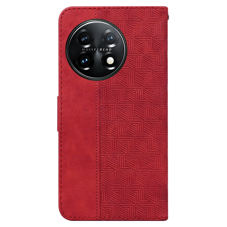 For OnePlus 11 Geometric Embossed Leather Phone Case(Red) - OnePlus Cases by buy2fix | Online Shopping UK | buy2fix