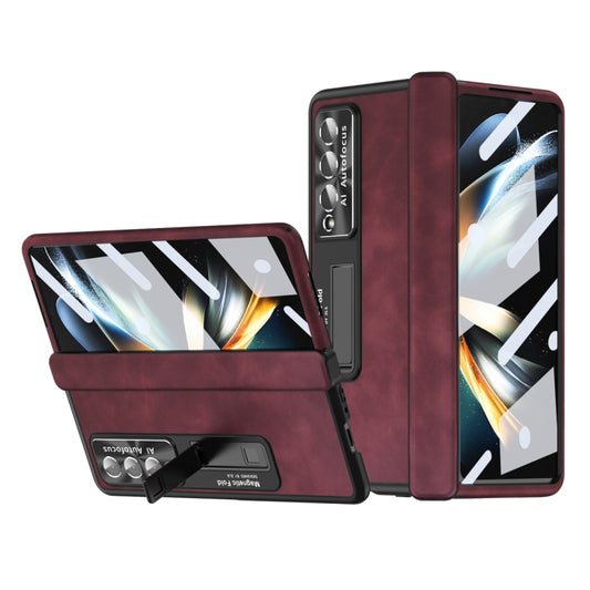 For Samsung Galaxy Z Fold3 5G Napa Pattern All-inclusive Magnetic Phone Case(Wine Red) - Galaxy Phone Cases by buy2fix | Online Shopping UK | buy2fix