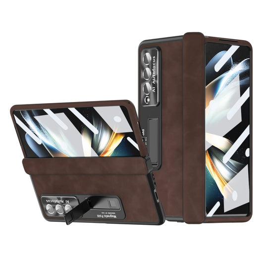 For Samsung Galaxy Z Fold3 5G Napa Pattern All-inclusive Magnetic Phone Case(Coffee) - Galaxy Phone Cases by buy2fix | Online Shopping UK | buy2fix