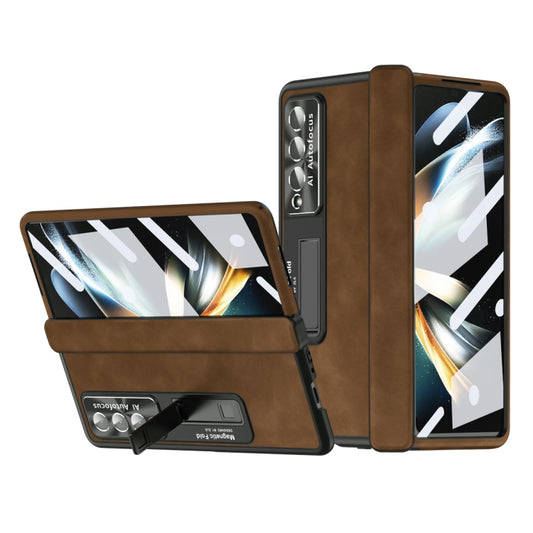 For Samsung Galaxy Z Fold3 5G Napa Pattern All-inclusive Magnetic Phone Case(Brown) - Galaxy Phone Cases by buy2fix | Online Shopping UK | buy2fix