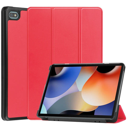 For Blackview Oscal Pad 10 Custer Pure Color 3-Fold Holder Smart Leather Tablet Case(Red) - Others by buy2fix | Online Shopping UK | buy2fix